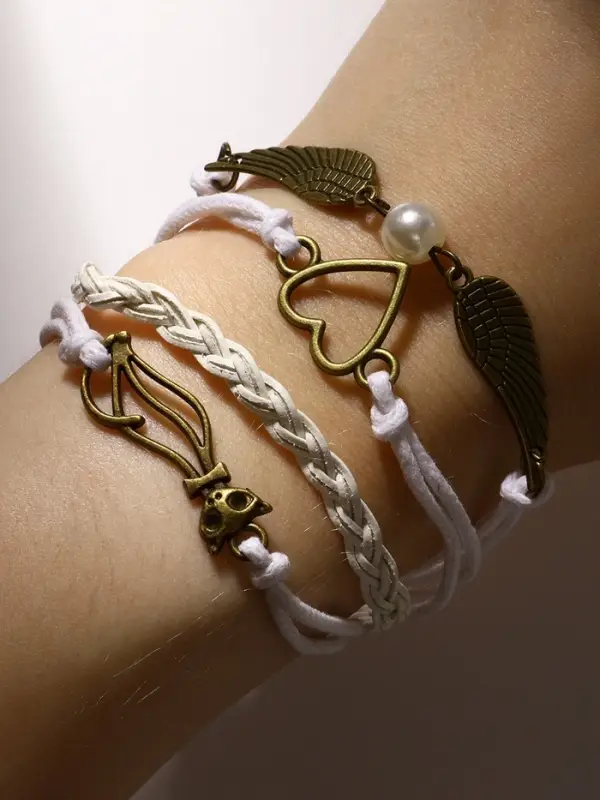 Браслет кожаный &laquo;Сердце, кошка и крылья&raquo;, L=17 см, белый