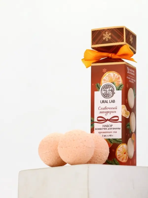 Бомбочки для ванны с ароматом мандарина, 3×40 г, URAL LAB Бомбочки для ванны с ароматом мандарина, 3×40 г, URAL LAB