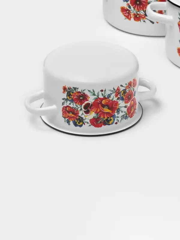 Набор кастрюль эмалированных &laquo;Маки. Мечта&raquo;, 3 предмета: 1.5 л, 2.9 л, 4.5 л, белый