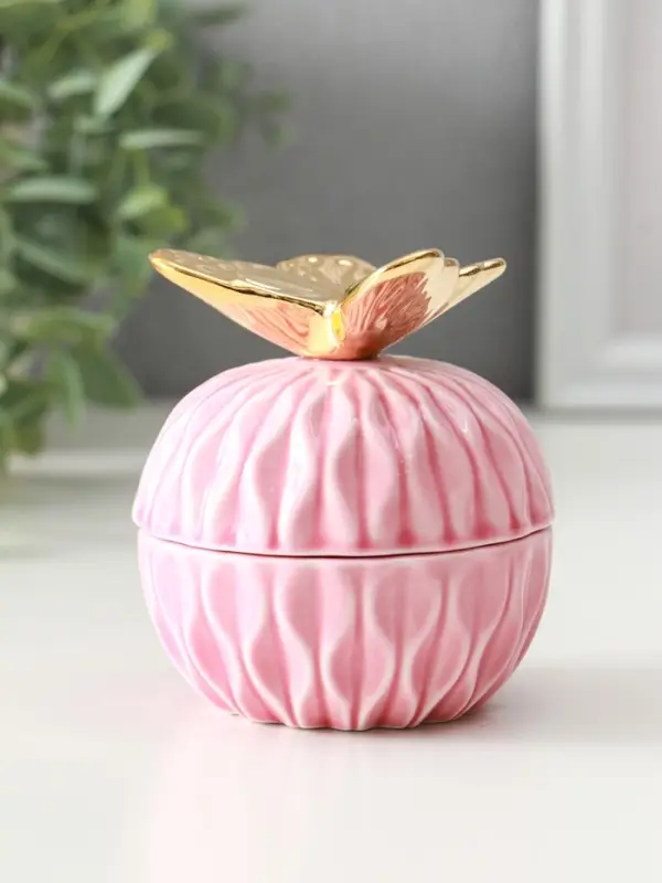 Шкатулка керамика Шкатулка керамика "Золотой филин" розовая 8х8х12 см