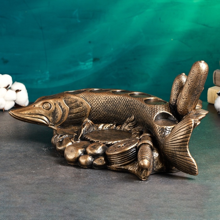 Подставка под бутылку "Рыба Щука" 46х26х22см, бронза