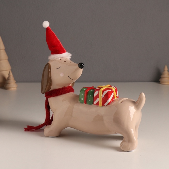 Копилка керамика  Копилка керамика "Собака такса новогодняя" 19х20х8 см
