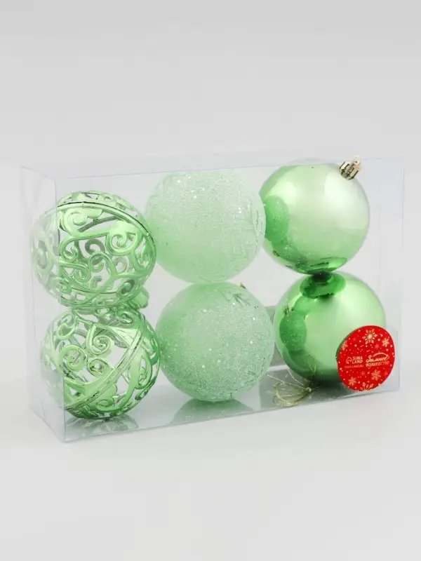 Ёлочные игрушки &laquo;Эстер&raquo;, снежинки, шары новогодние, набор 6 шт., d=8 см, зелёный