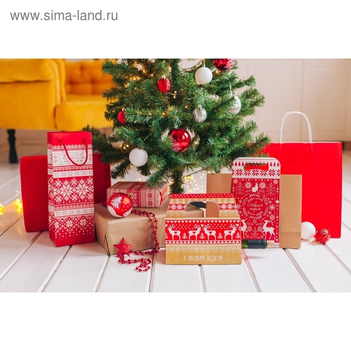 Пакет под бутылку крафтовый «Уютного нового года», 13 х 36 х 10 см