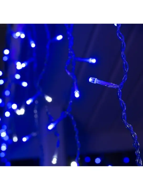 Гирлянда &laquo;Бахрома&raquo; 3&times;0.6 м, IP44, УМС, прозрачная нить, 160 LED, свечение синее, мерцание белым, 220 В