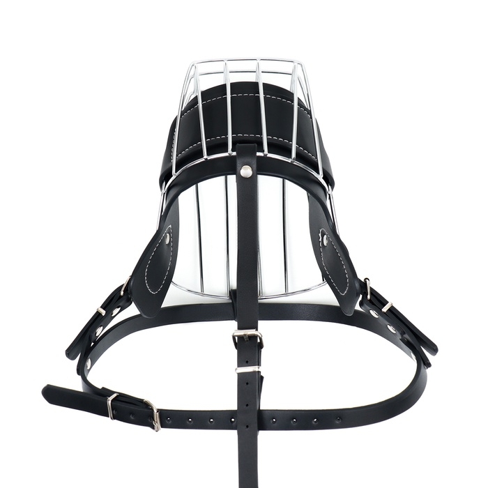 Намордник металлический №4 с трехсторонним ремешком, прессованная кожа, чёрный Намордник металлический №4 с трехсторонним ремешком, прессованная кожа, чёрный