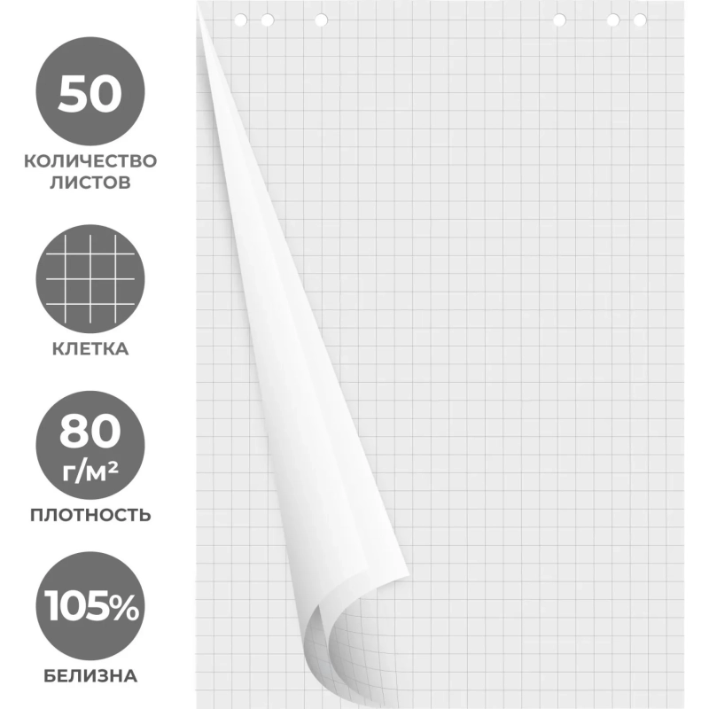 Бумага для флипчартов клетка 67,5х98 50 лист. 5 бл/уп 80гр
