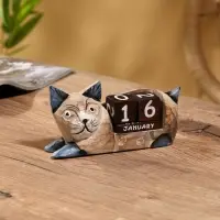 Вечный календарь &laquo;Кошка&raquo;, 13&times;4&times;6.5 см, дерево