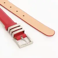 Ремень женский, 110&times;2.8 см, прямоугольная пряжка металл, серебристая, красный