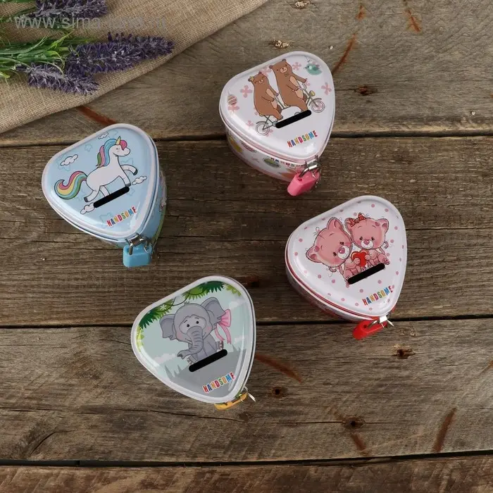 Копилка металл Копилка металл "Зверята" с замком и ключами МИКС 6х7,5х7 см