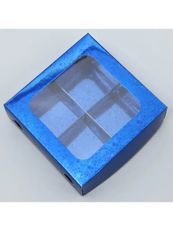 Коробка для конфет, кондитерская упаковка, 4 ячейки, &laquo;Синие звёздочки&raquo;, 10.5&times;10.5&times;3.5 см