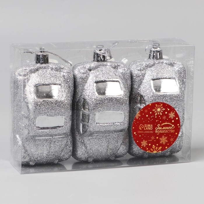 Набор украшений пластик 3 шт Набор украшений пластик 3 шт "Машинки" 9х3,5 см, серебро