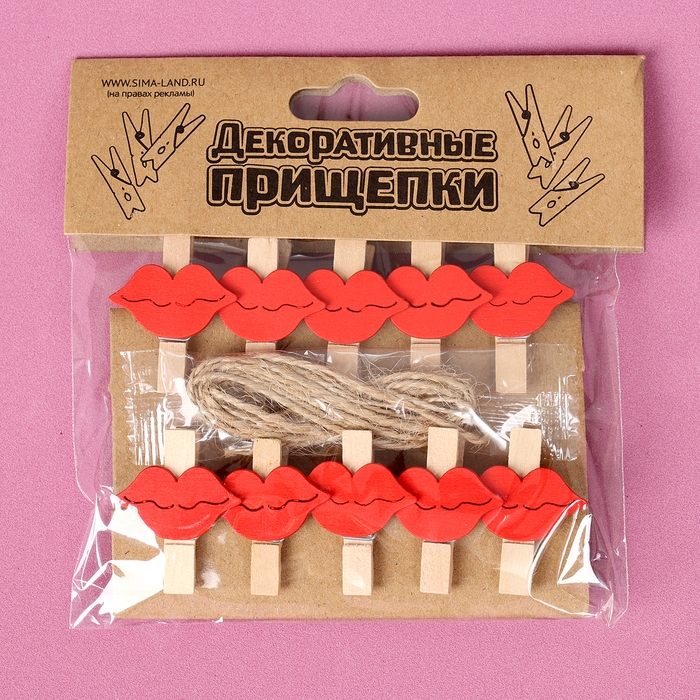 Прищепки декоративные с верёвкой для подвеса «Губки» набор 10 шт., 2,5 × 12,5 × 13,5 см Прищепки декоративные с верёвкой для подвеса «Губки» набор 10 шт., 2,5 × 12,5 × 13,5 см
