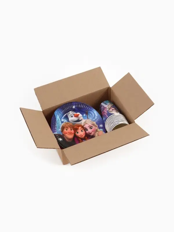 Посуда одноразовая бумажная на 10 персон: стаканы, тарелки, скатерть, Снежная принцесса Посуда одноразовая бумажная на 10 персон: стаканы, тарелки, скатерть, Снежная принцесса