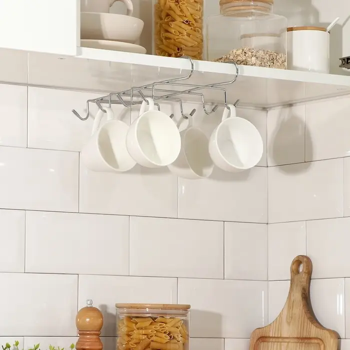 Держатель для кружек подвесной Доляна, на 8 предметов, 27.5&times;20&times;7.5 см, на толщину полки 3.5 см, хромированный