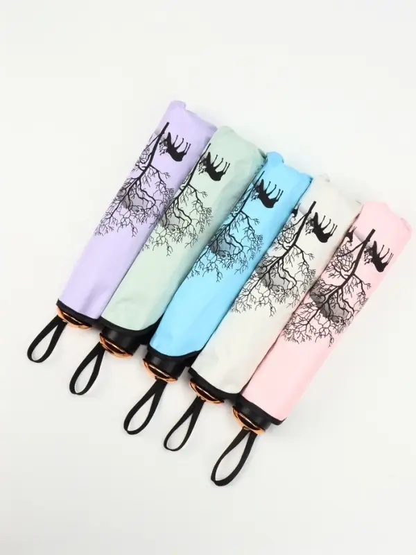 Зонт механический &laquo;Деревья&raquo;, эпонж, 4 сложения, 8 спиц, R=49/56 см, d=98 см, МИКС