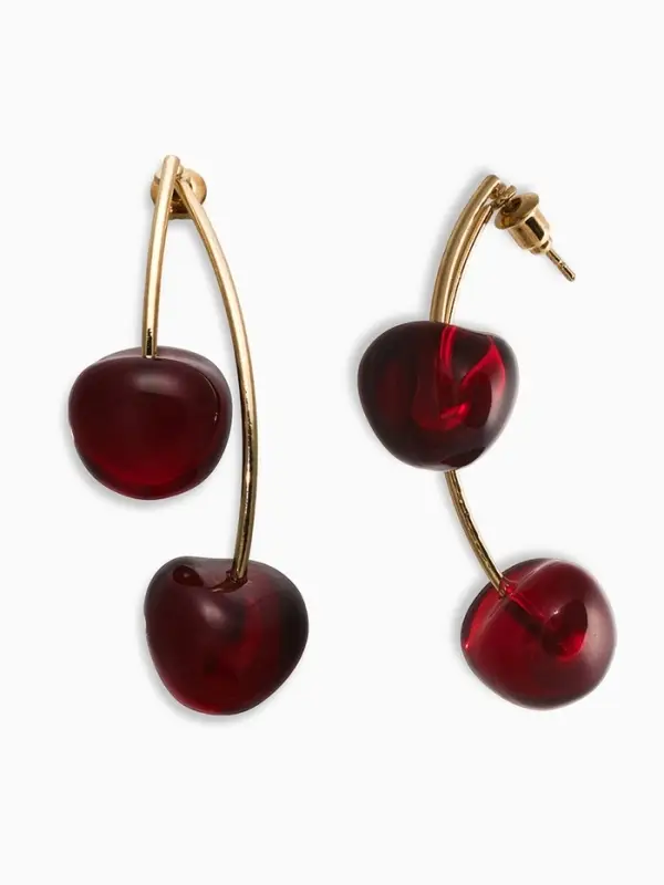 Серьги двойные &laquo;Черешня&raquo;, бордовые в золоте