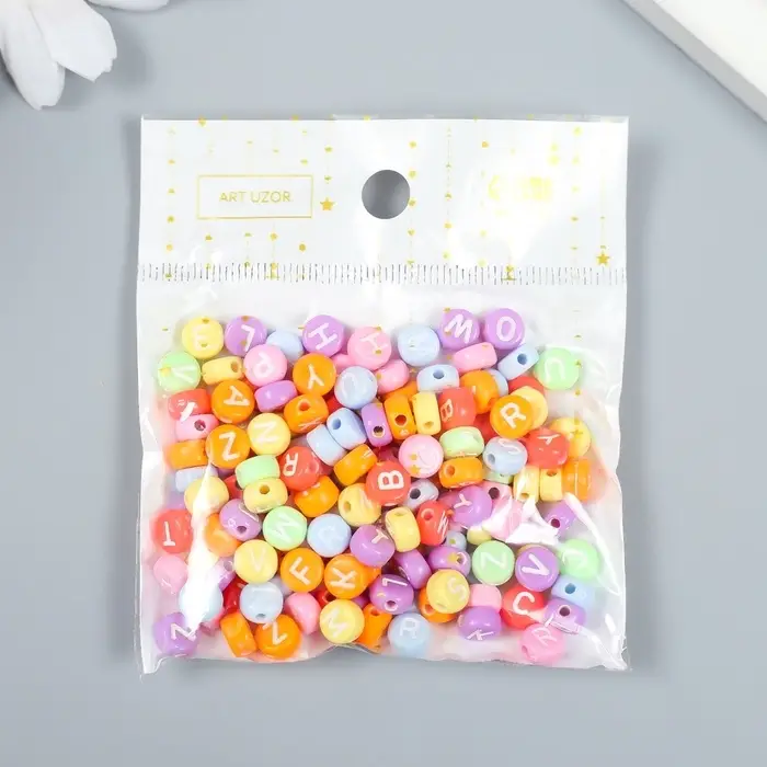 Набор бусин для рукоделия и плетения «Арт Узор. Яркие кружочки с буквами», пластик, 20 г, 0.4×0.7×0.7 см Набор бусин для рукоделия и плетения «Арт Узор. Яркие кружочки с буквами», пластик, 20 г, 0.4×0.7×0.7 см