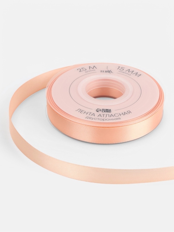 Лента атласная двухсторонняя №0714 15мм*25±1м персиковый пух TR Лента атласная двухсторонняя №0714 15мм*25±1м персиковый пух TR