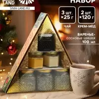 Подарочный новогодний набор &laquo;Советский&raquo;: чай травяной 25 г &times; 3 шт., варенье с шишками 100 мл., крем-мёд 120 г &times; 2 шт.