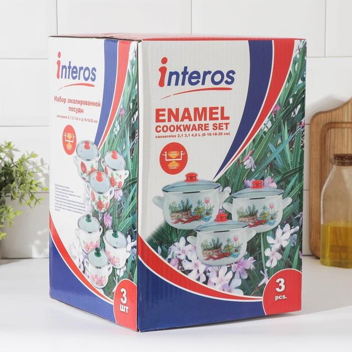 Набор эмалированных кастрюль «Бордо», 3 предмета: 2,1 л, 3,1 л, 4 л, индукция, цвет бордовый Набор эмалированных кастрюль «Бордо», 3 предмета: 2,1 л, 3,1 л, 4 л, индукция, цвет бордовый