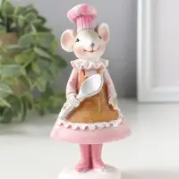 Сувенир полистоун "Мышка-поварёнок в розовом платье и колпаке, с ложкой" 6х4,5х13 см