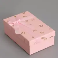 Набор подарочных коробок 3 в 1, прямоугольные, розовый с золотыми сердечками, 23&times;16&times;9.5; 21&times;14&times;8; 19&times;12&times;6.5 см