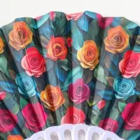 Веер складной &laquo;Вышивка. Розочки на зелёном&raquo;, 22.5 см