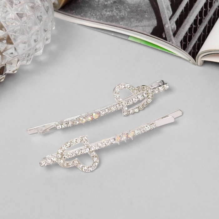 Невидимка для волос  Невидимка для волос "Эбба" (набор 2 шт) сердце, 6 см, серебро