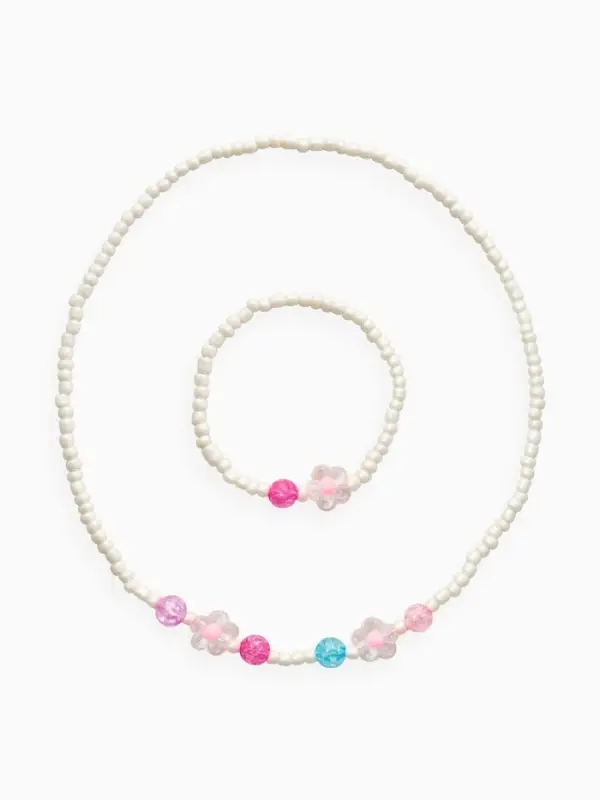 Набор детский &laquo;Выбражулька&raquo; 2 предмета: бусы, браслет, цветы, жемчуг, цвет бело-розовый