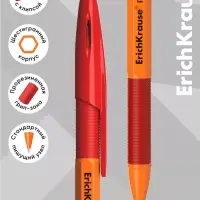 Ручка шариковая ErichKrause. R=301 Orange Stick & Grip, красный стержень, узел 0.7 мм, резиновый упор