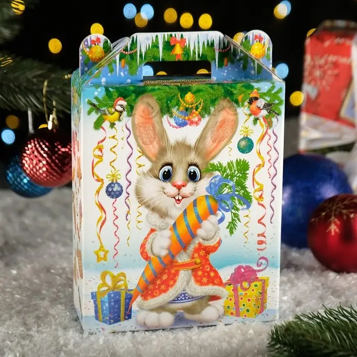 Подарочная коробка "Заяц - Кот" белый, 16×7.5×26 см