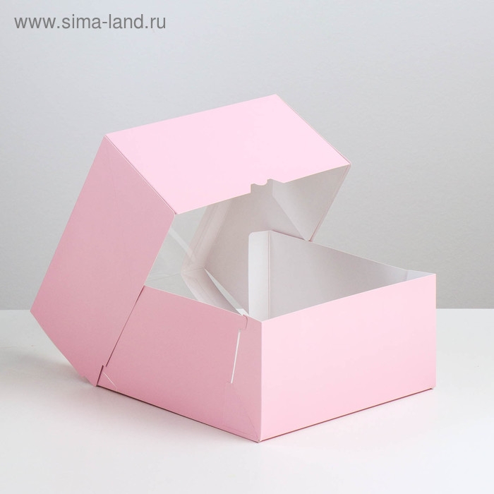 Кондитерская упаковка с окном Кондитерская упаковка с окном "Мусс", розовый, 23,5 х 23,5 х 11,5 см