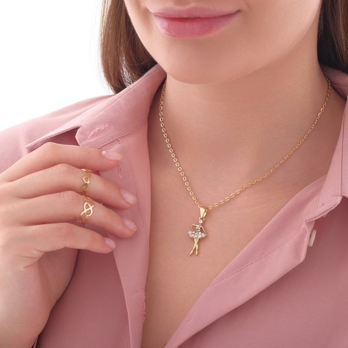 Набор детский «Выбражулька» 3 предмета: кулон 40 см, 2 кольца, балерина, цвет белый в золоте Набор детский «Выбражулька» 3 предмета: кулон 40 см, 2 кольца, балерина, цвет белый в золоте