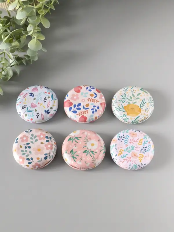 Шкатулка металл круглая "Цветы и листья" набор 12 шт 6,8х6,8х1,7 см