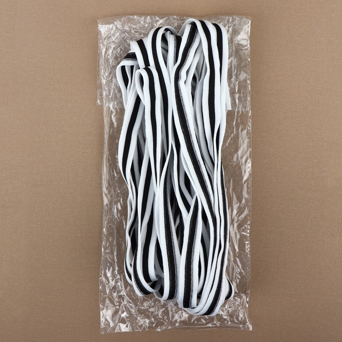 Тесьма трикотажная лампас 15 мм, 9,1 ± 0,5 м, цвет белый/чёрный