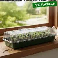 Мини - парник для рассады, 58&times;21&times;12 см, без вставок, тёмно-зелёный, пластик, Greengo