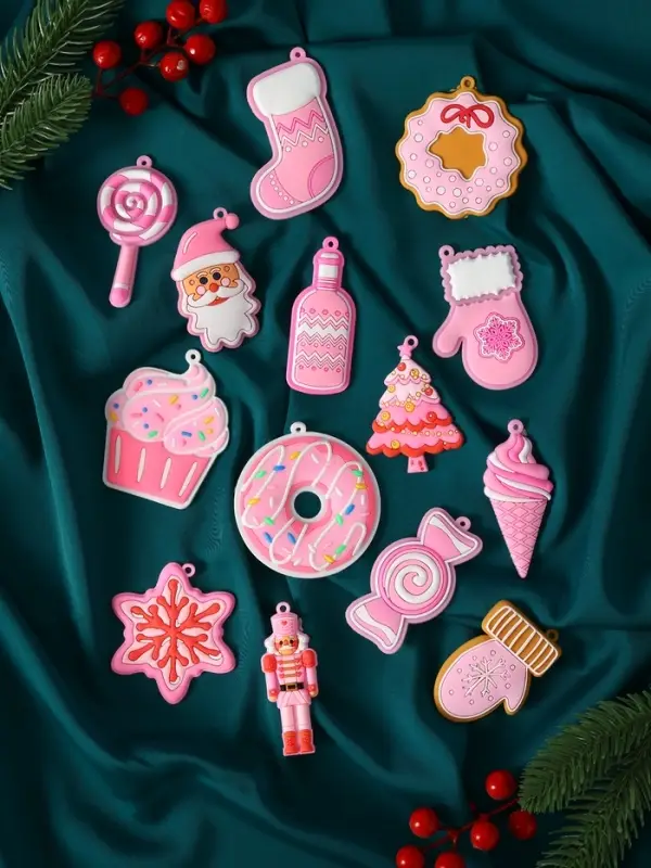 Набор украшений пластик 14 шт "Карнавал" 7 см и 8 м, розовый