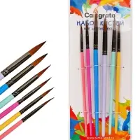 Набор кистей для рисования, пони, 6 штук: № 2, 4, 6, 8, 10, 12, круглые, с цветными ручками, пастель, международный размер
