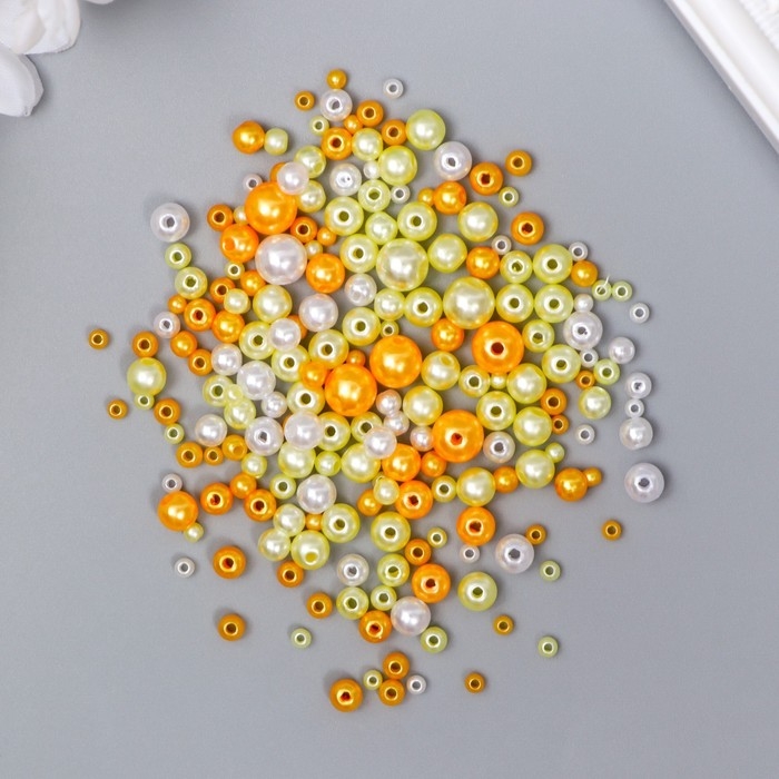 Бусины для творчества пластик Бусины для творчества пластик "Круглые. Ассорти жёлтое" d=3-8 мм, набор 10 гр