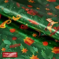 Бумага упаковочная глянцевая с фольгированием &laquo;Щелкунчик на зелёном&raquo;, 70&times;100 см