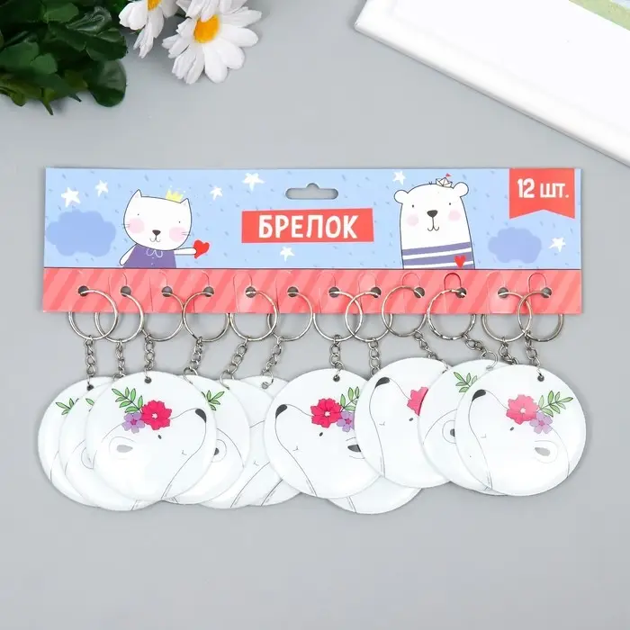 Брелок PVC Брелок PVC "Белый мишка с цветочным венком" 6,2х6,2 см