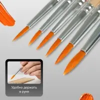 Набор кистей для рисования, нейлон, 6 штук: №1, 2, 3, 4, 5, 6, круглые, деревянная ручка, международный размер