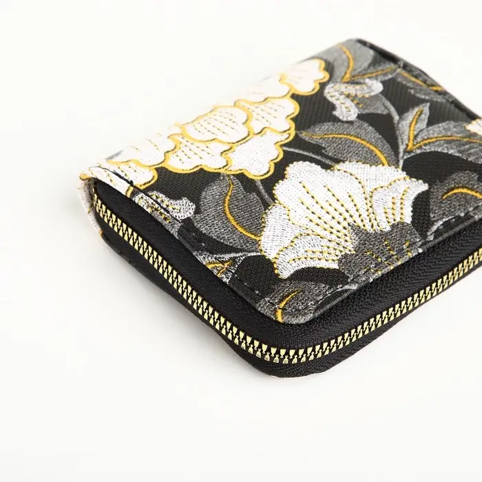 Кошелёк на молнии, с вышивкой, маленький, чёрный