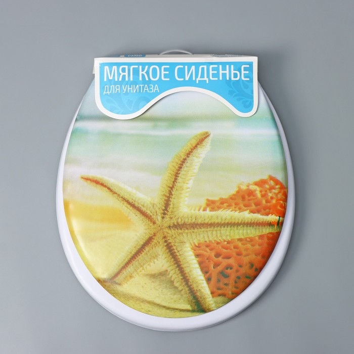 Сиденье для унитаза с крышкой Доляна «Пляж со звездой», 40×37 см, мягкое Сиденье для унитаза с крышкой Доляна «Пляж со звездой», 40×37 см, мягкое