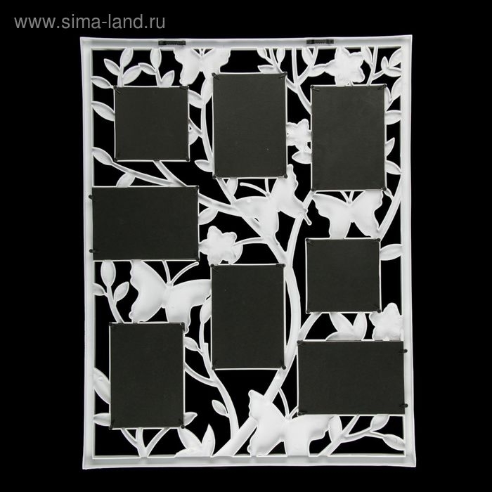 Фоторамка пластик на 8 фото 10х10, 10х15 см "Бабочки на деревце" белая 70х55 см