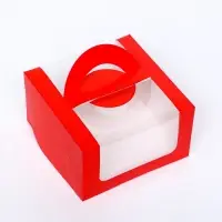 Коробка под бенто - торт с окном, алый, 14×14×8 см