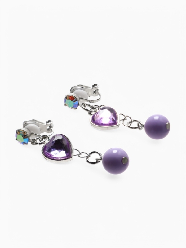 Серьги-клипсы детские  Серьги-клипсы детские "Выбражулька" сердце на цепочке с кругом кристалл, цвет сиренево-радужный