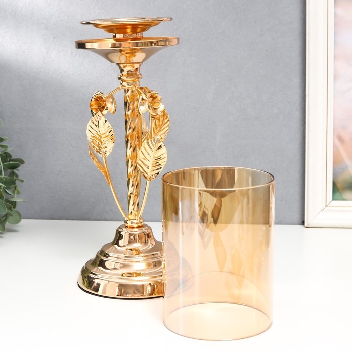 Подсвечник металл, стекло на 1 свечу Подсвечник металл, стекло на 1 свечу "Вилас" d-8 см, золото 11,5х11,5х36,5 см