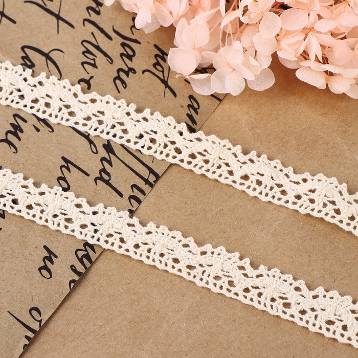 Кружево вязаное, 15 мм × 15 ± 1 м, цвет бежевый Кружево вязаное, 15 мм × 15 ± 1 м, цвет бежевый